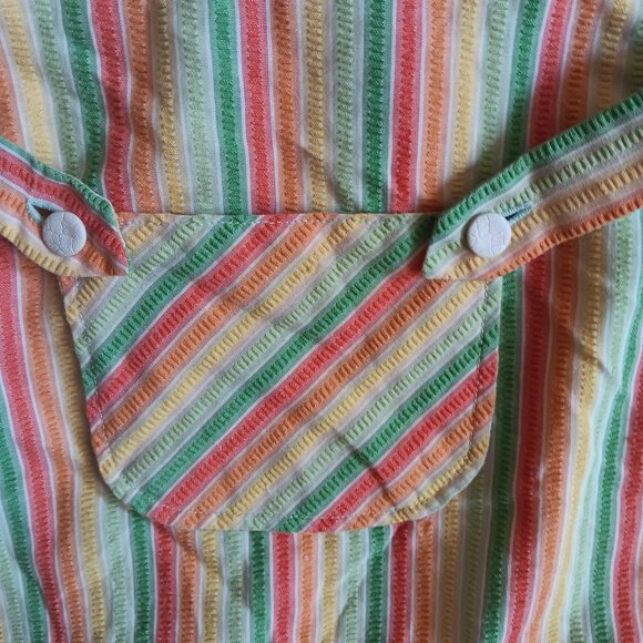 1OF1 Girls 4T Vintage 1970's Striped Cotton Smock With Front Pocket Tie Back - Picture 3 of 4